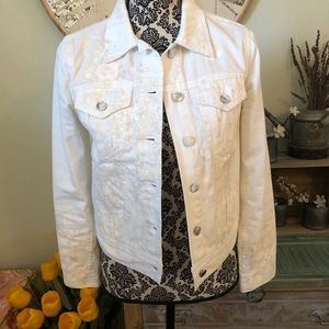 J.Crew Unique Pastel Paint Splatter White Denim Jacket Size XS